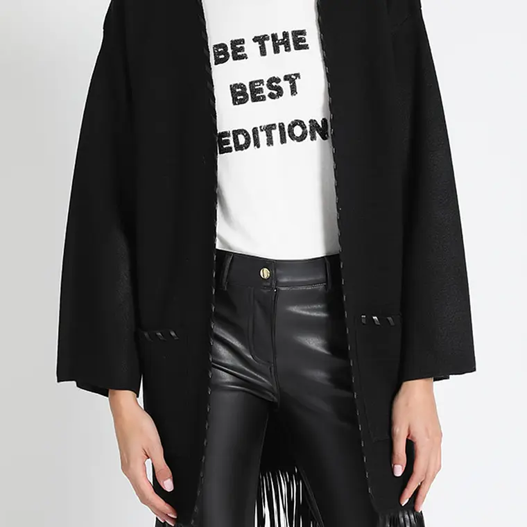 TAPADO TEJIDO CON FLECOS, NEGRO (TALLAS S a L) 5