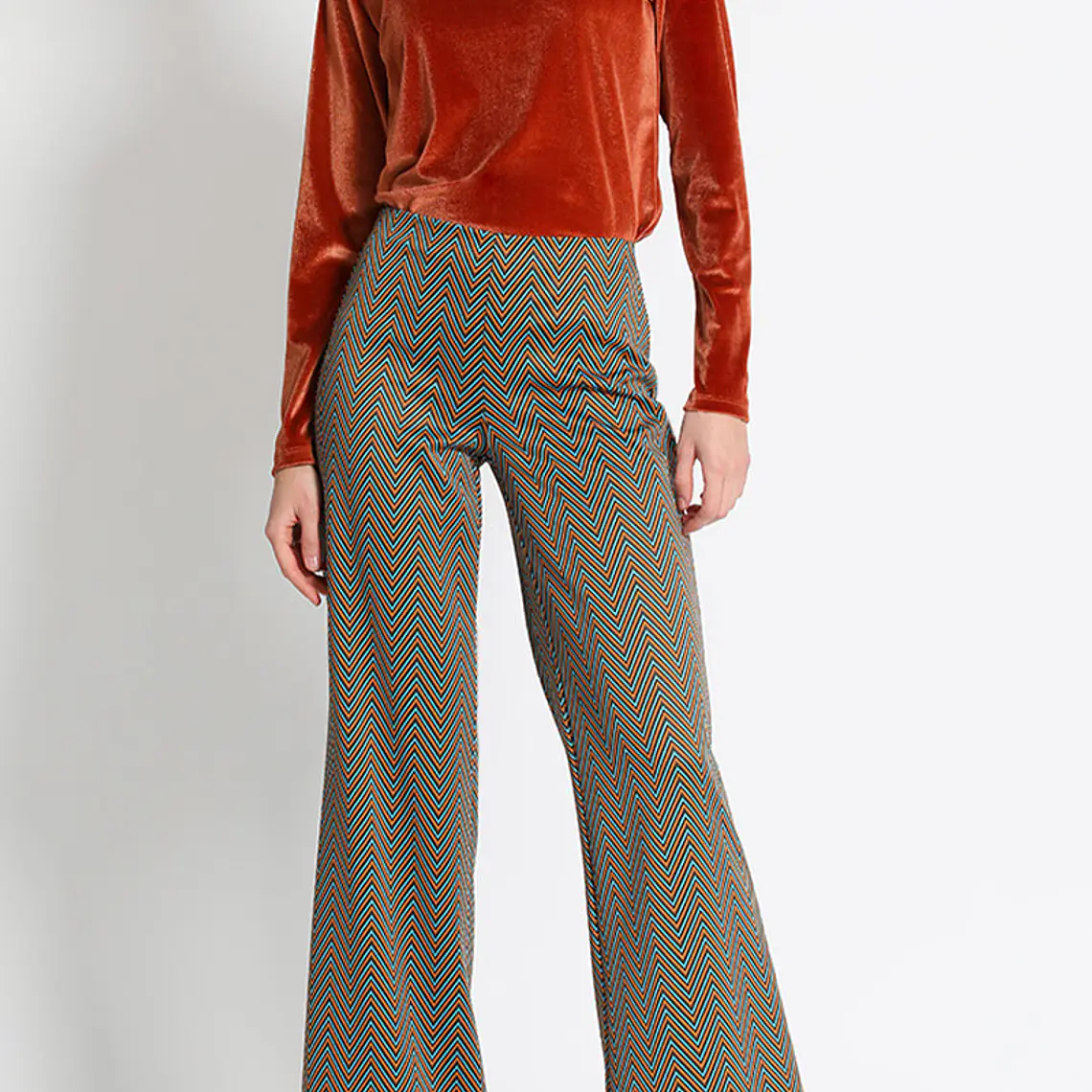 PANTALÓN FLARE JERSEY FANTASÍA, TIRO MEDIO. COLECCIÓN ITALIA (TALLAS L y XL) 1