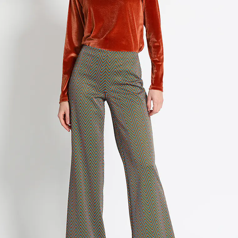 PANTALÓN FLARE JERSEY FANTASÍA, TIRO MEDIO. COLECCIÓN ITALIA (TALLAS L y XL) 1