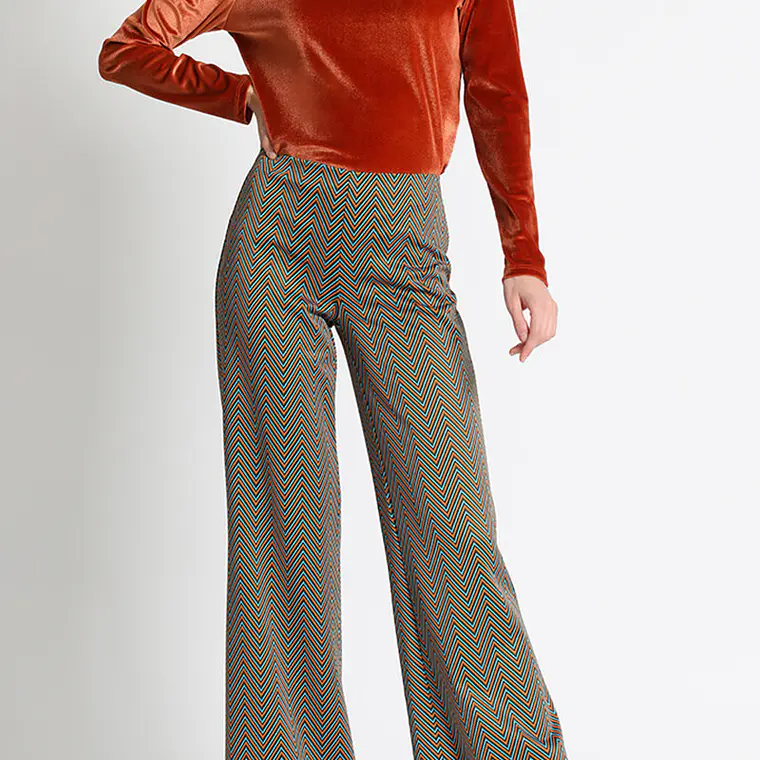 PANTALÓN FLARE JERSEY FANTASÍA, TIRO MEDIO. COLECCIÓN ITALIA (TALLAS L y XL) 5