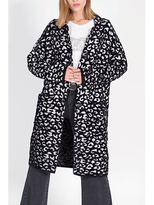 ABRIGO RECTO TEJIDO LEOPARDO  NEGRO (TALLA L)
