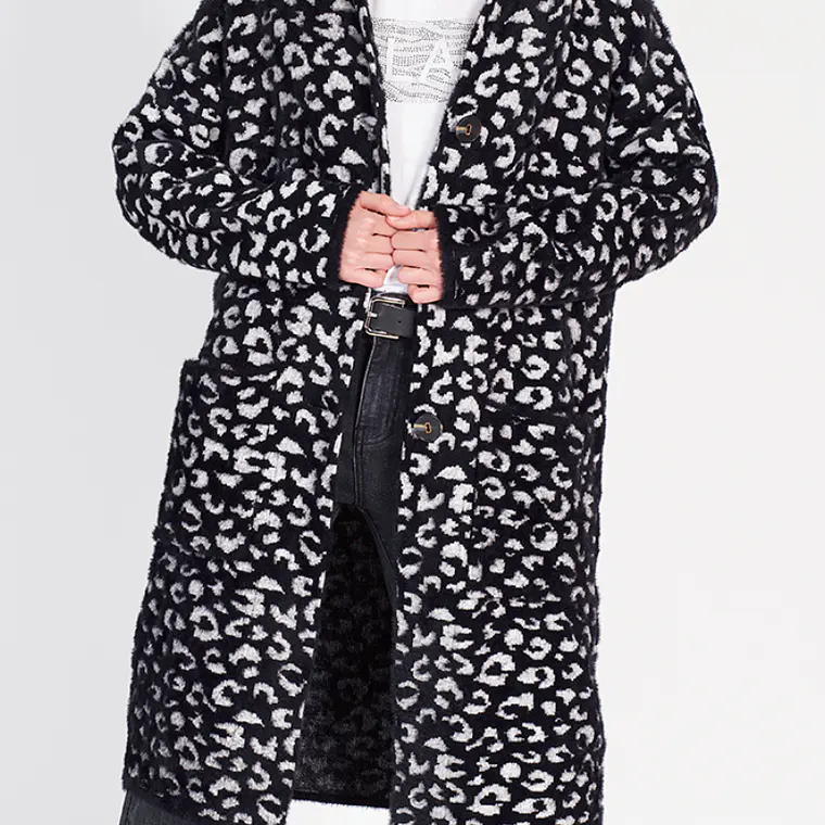 ABRIGO RECTO TEJIDO LEOPARDO  NEGRO (TALLA L) 1