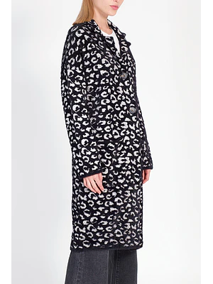 ABRIGO RECTO TEJIDO LEOPARDO  NEGRO (TALLA L)