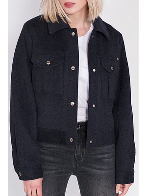 CHAQUETA RECTA MELANGE NEGRO LARGO 52 CM ESPALDA (TALLA L)