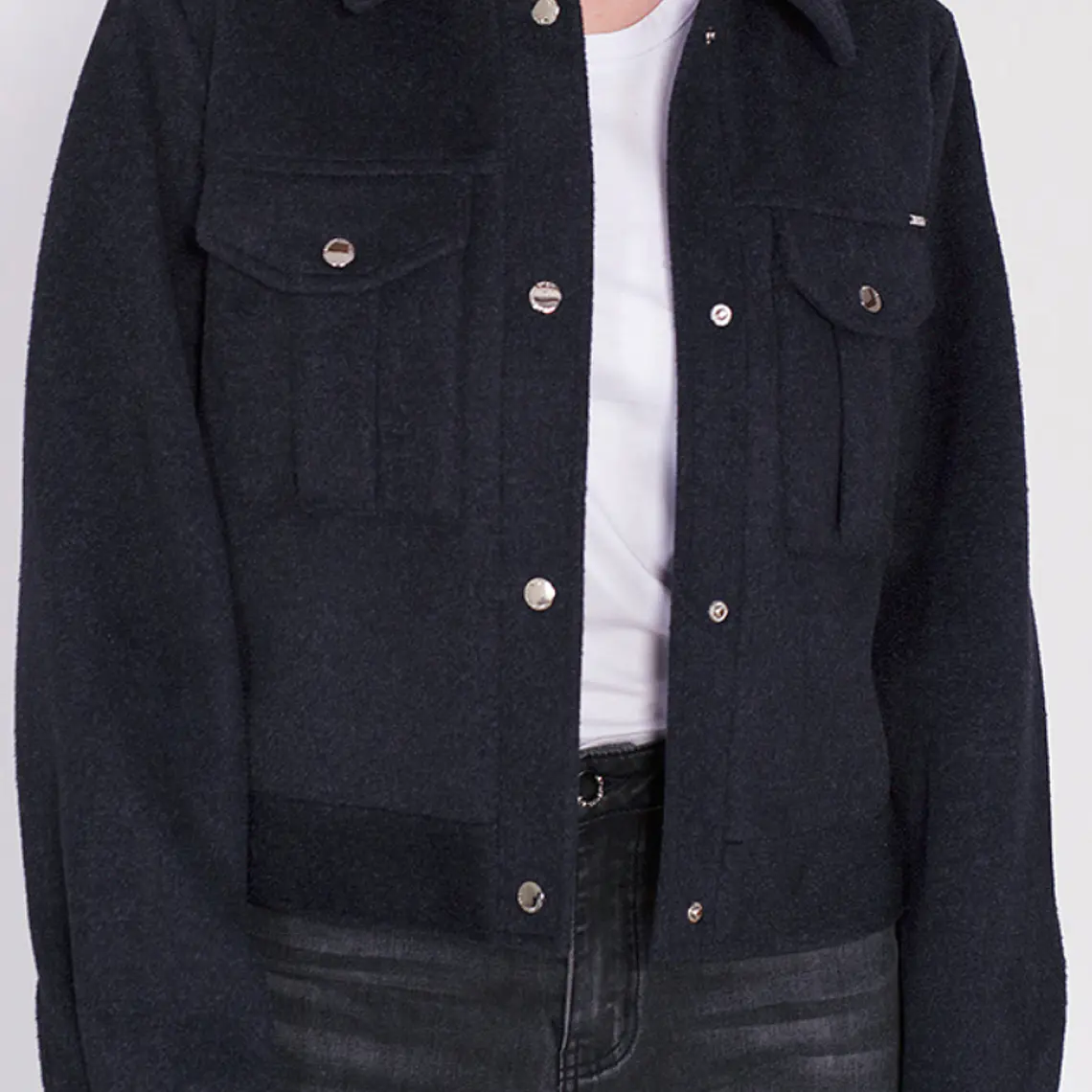 CHAQUETA RECTA MELANGE NEGRO LARGO 52 CM ESPALDA (TALLA L) 2