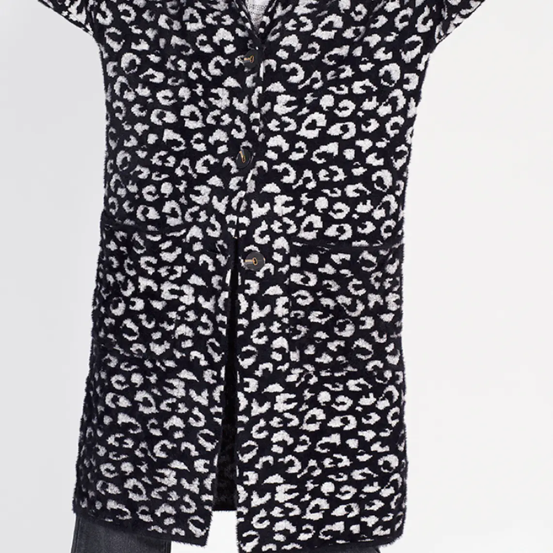 ABRIGO RECTO TEJIDO LEOPARDO  NEGRO (TALLA L) 3