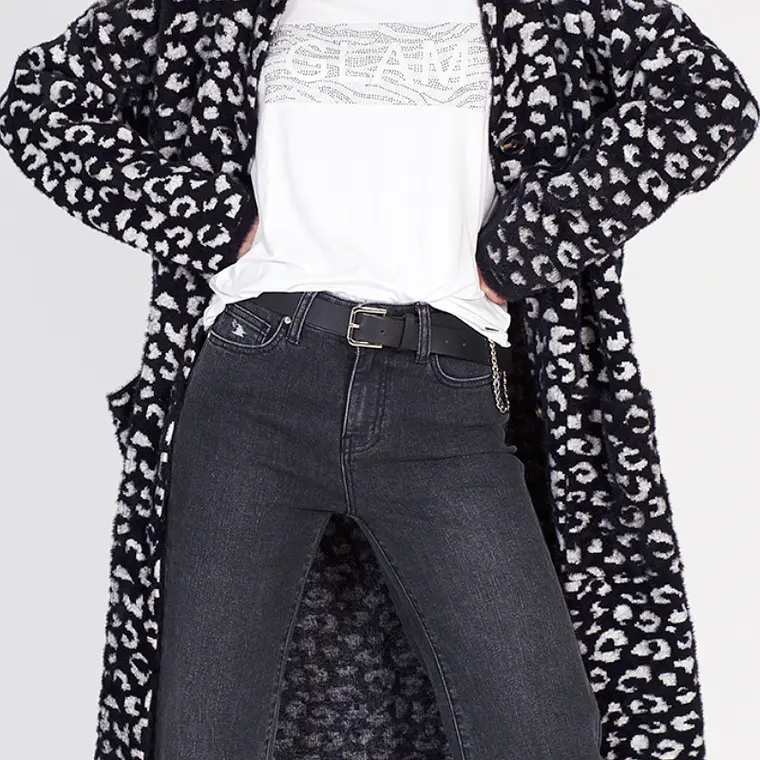 ABRIGO RECTO TEJIDO LEOPARDO  NEGRO (TALLA L) 4