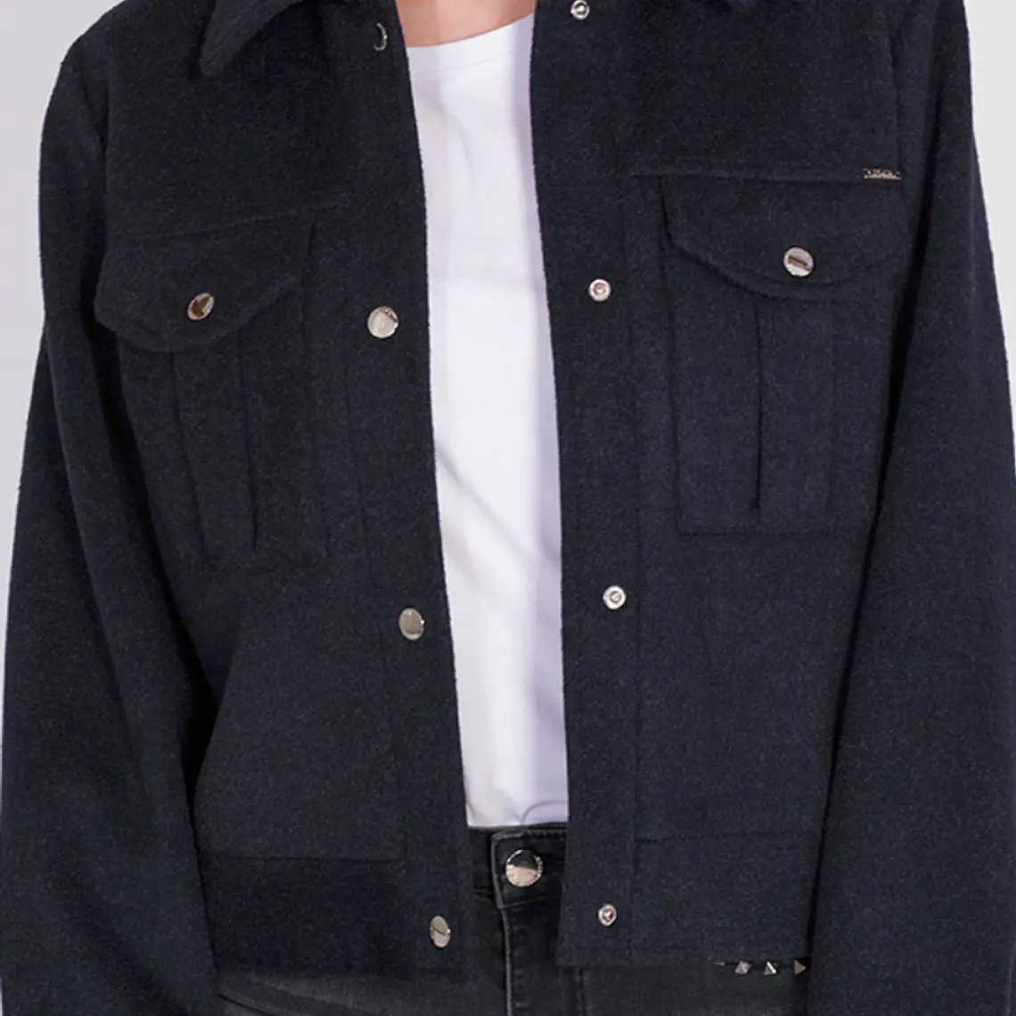 CHAQUETA RECTA MELANGE NEGRO LARGO 52 CM ESPALDA (TALLA L) 4