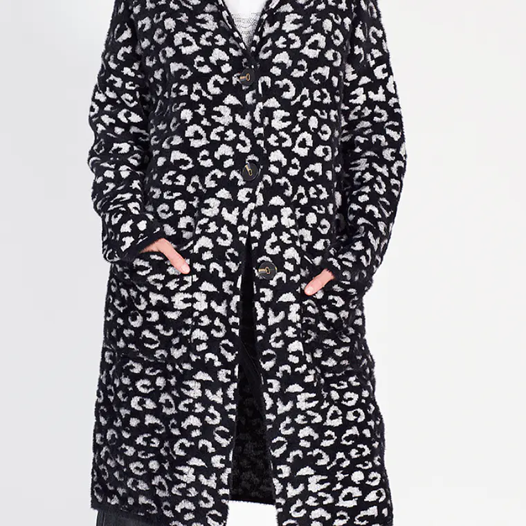 ABRIGO RECTO TEJIDO LEOPARDO  NEGRO (TALLA L) 6