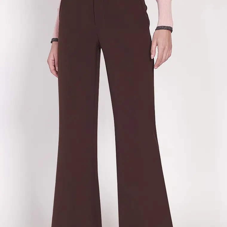 PANTALON RECTO POLIESTER SPANDEX CHOCOLATE CON BOTONES CIERRE Y PRETINA (TALLA 40) 4