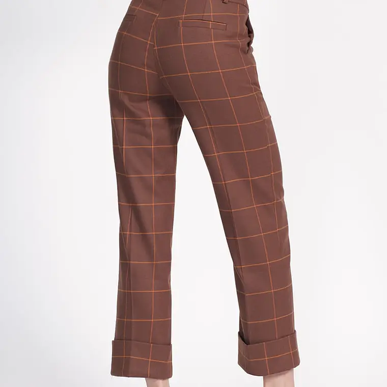 PANTALON RECTO CON BASTILLA CUADRILLE CAFÉ (TALLA S) 6