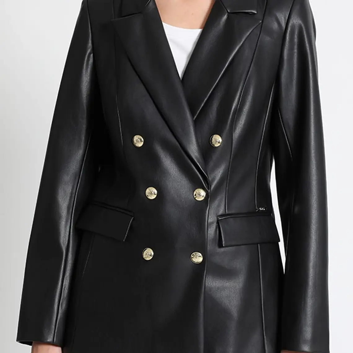 BLAZER LARGO ENTALLADO EFECTO CUERO  NEGRO (TALLA 46) 1