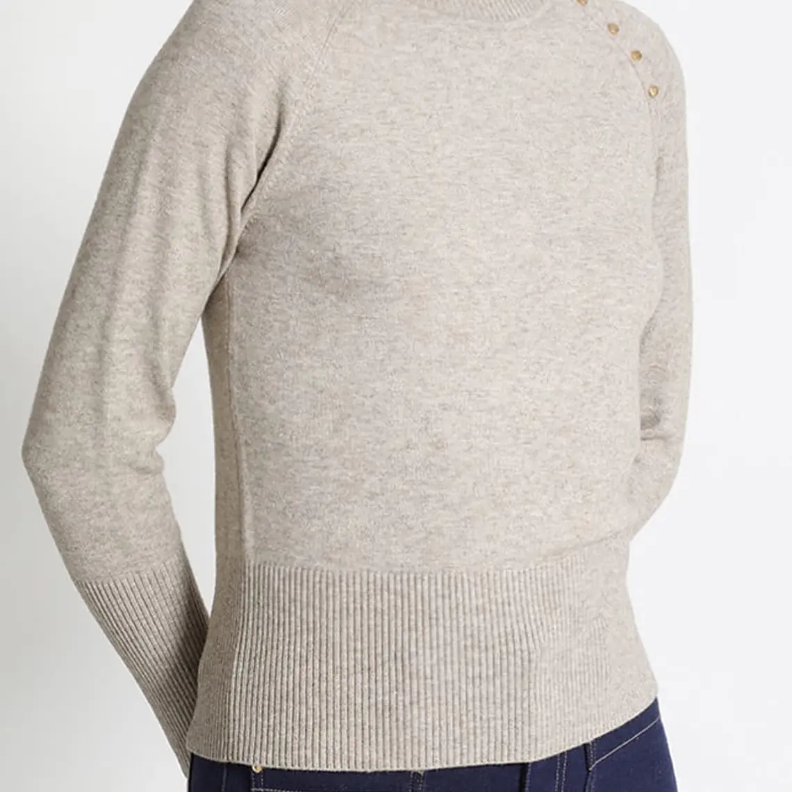 JERSEY TEJIDO CUELLO ALTO  BEIGE MELANGE  MANGA LARGA RAGLAN CON REMACHES EN UN LADO (TALLA S) 1