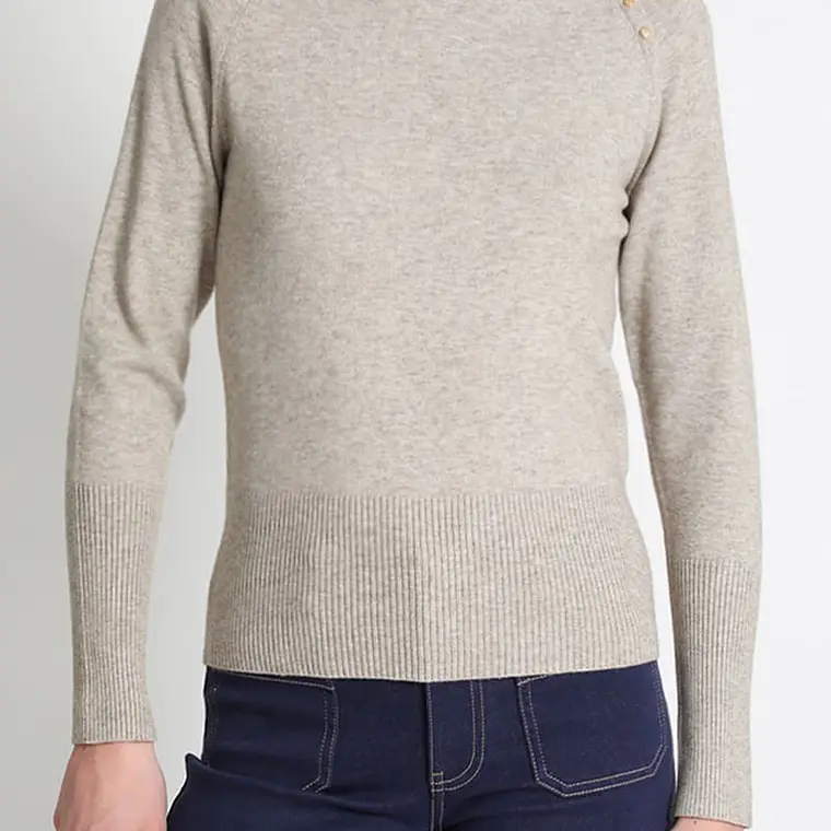 JERSEY TEJIDO CUELLO ALTO  BEIGE MELANGE  MANGA LARGA RAGLAN CON REMACHES EN UN LADO (TALLA S) 2