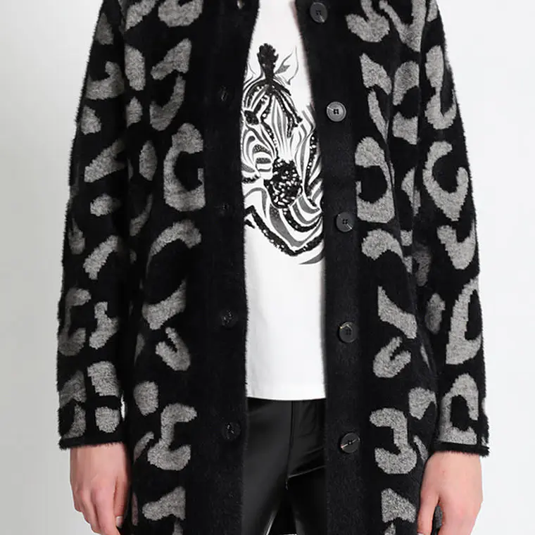 ABRIGO  RECTO TEJIDO JACQUARD GRIS  CON CUELLO (TALLA L) 1