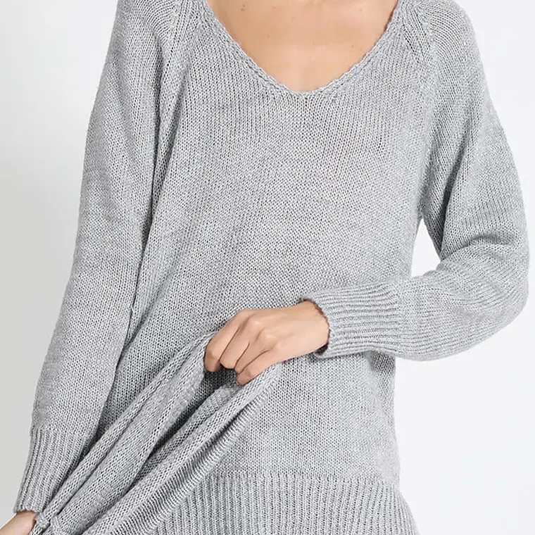 JERSEY LARGO TEJIDO LUREX PERLA ESCOTE EN V Y CUELLO DESMONTABLE  MANGA LARGA RAGLAN  (TALLA L) 1