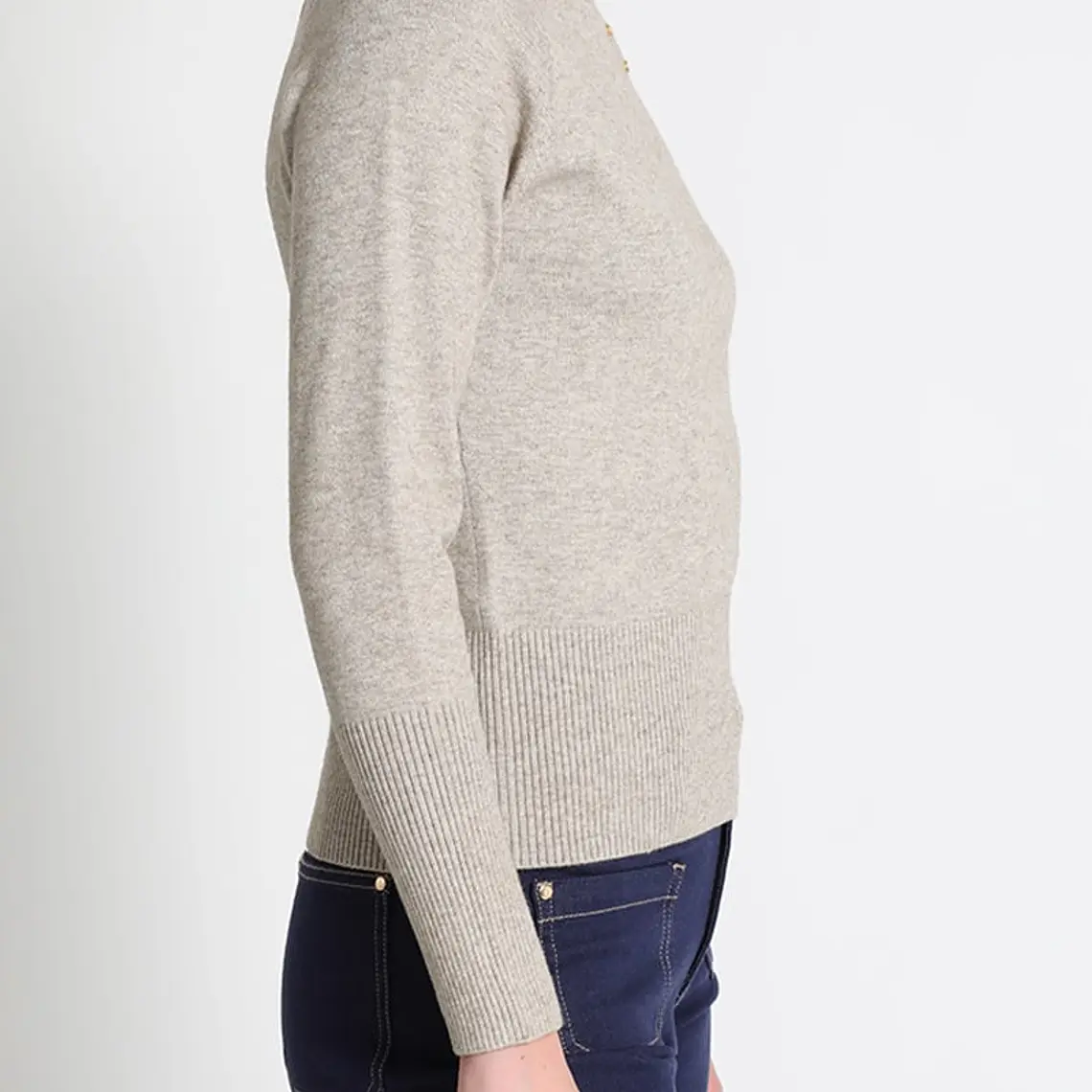 JERSEY TEJIDO CUELLO ALTO  BEIGE MELANGE  MANGA LARGA RAGLAN CON REMACHES EN UN LADO (TALLA S) 4