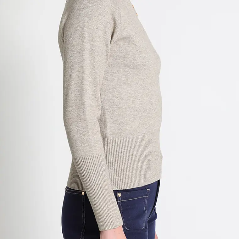 JERSEY TEJIDO CUELLO ALTO  BEIGE MELANGE  MANGA LARGA RAGLAN CON REMACHES EN UN LADO (TALLA S) 4