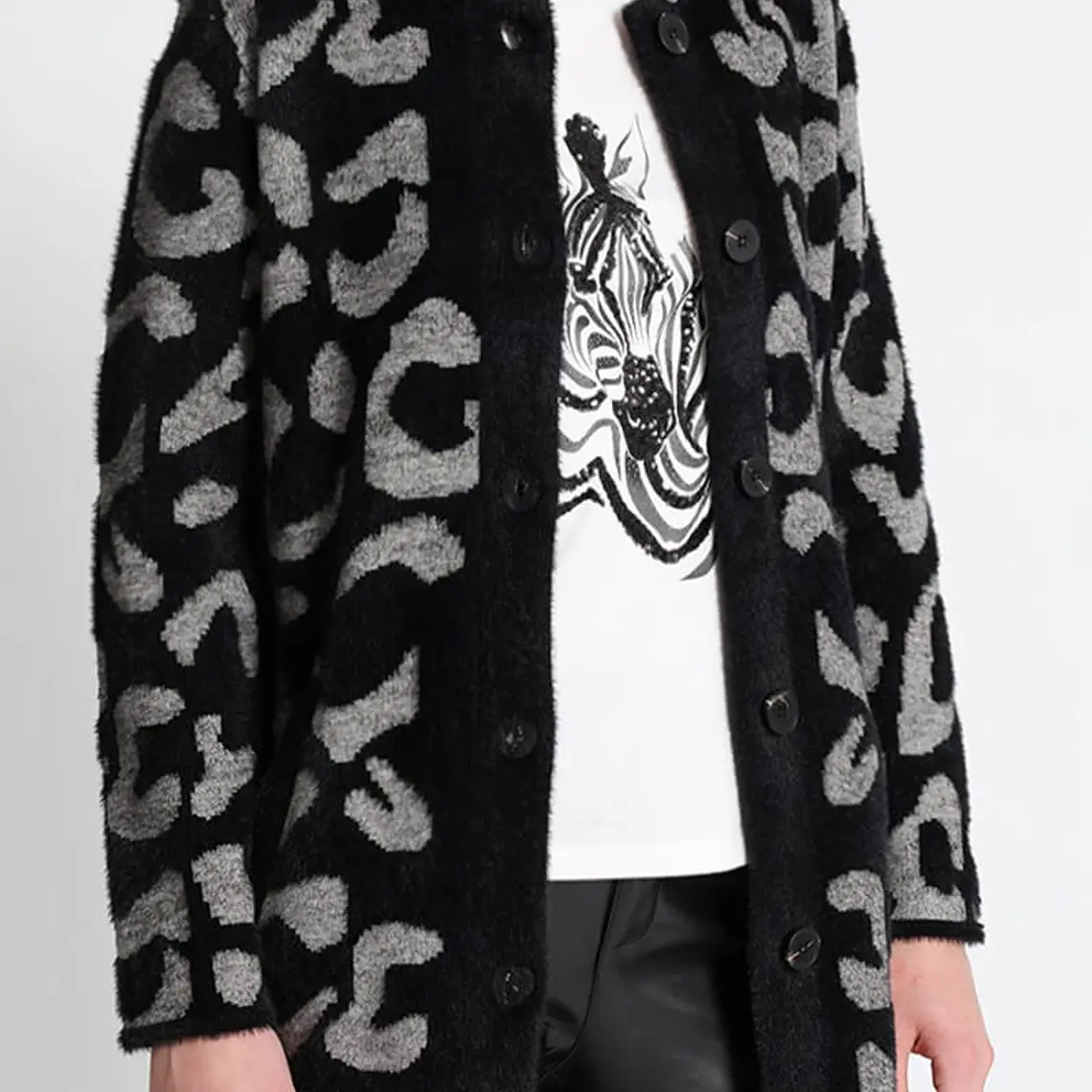 ABRIGO  RECTO TEJIDO JACQUARD GRIS  CON CUELLO (TALLA L) 5