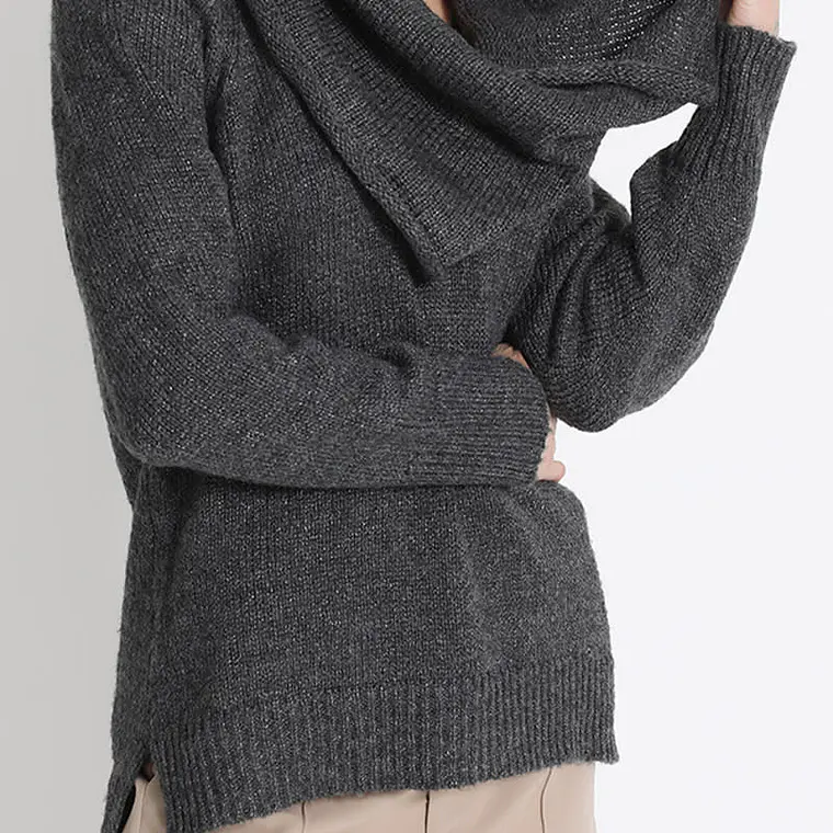 JERSEY LARGO TEJIDO LUREX GRAFITO  ESCOTE EN V Y CUELLO DESMONTABLE (TALLA L) 3