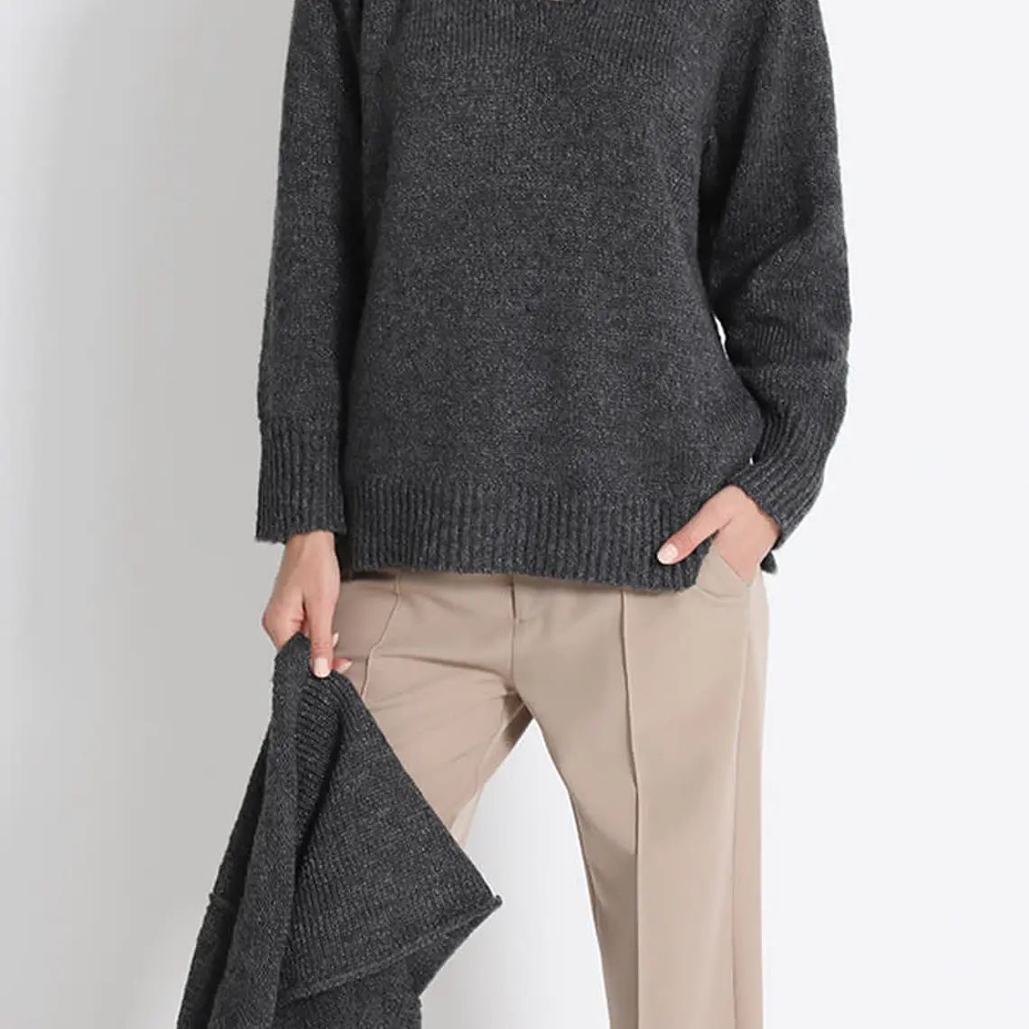 JERSEY LARGO TEJIDO LUREX GRAFITO  ESCOTE EN V Y CUELLO DESMONTABLE (TALLA L) 4