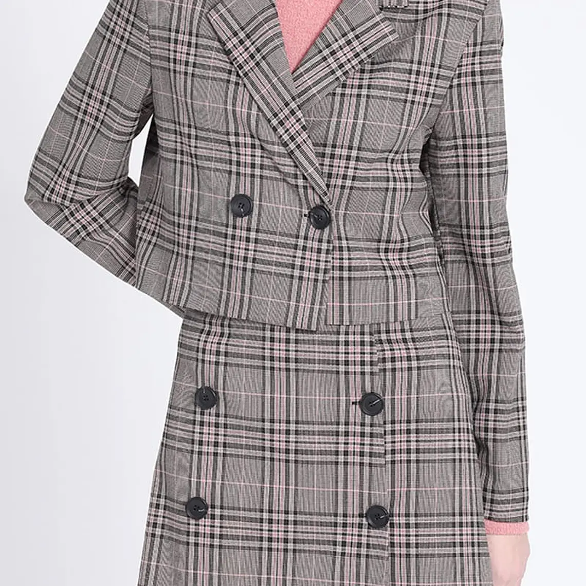 CHAQUETA BLAZER CRUZADO CORTA CUADRILLE MODA ROSA (TALLA L) 1