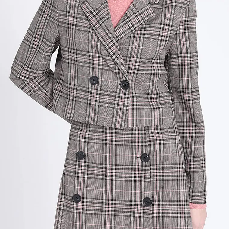 CHAQUETA BLAZER CRUZADO CORTA CUADRILLE MODA ROSA (TALLA L) 1