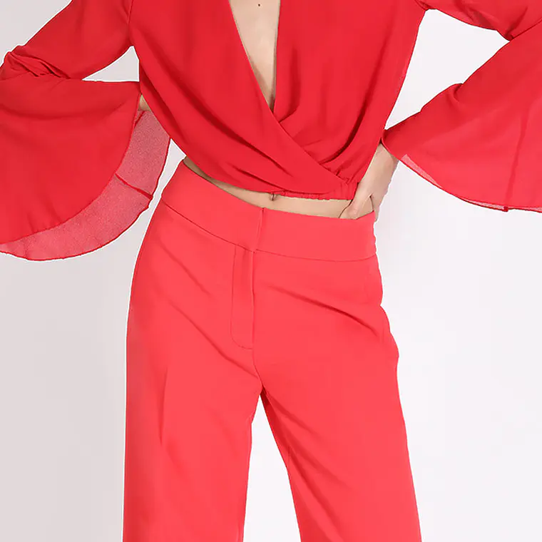 BLUSA M/L CRUZADA ESCOTE V CORTA PUÑO VUELO ROJO (TALLA S) 1