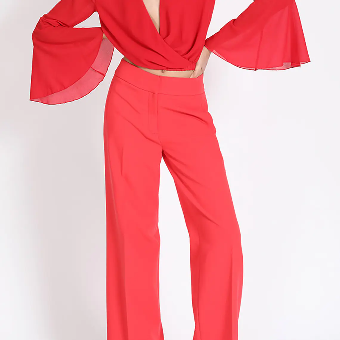 BLUSA M/L CRUZADA ESCOTE V CORTA PUÑO VUELO ROJO (TALLA S) 2