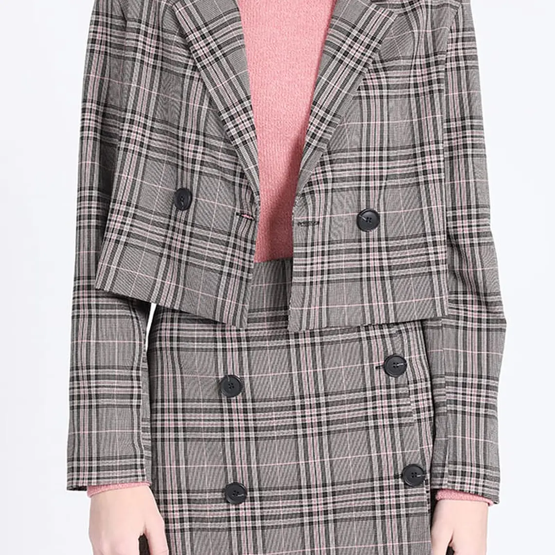 CHAQUETA BLAZER CRUZADO CORTA CUADRILLE MODA ROSA (TALLA L) 4