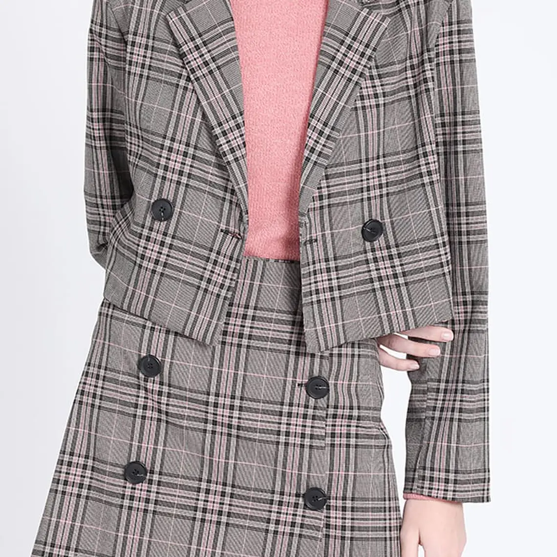 CHAQUETA BLAZER CRUZADO CORTA CUADRILLE MODA ROSA (TALLA L) 5