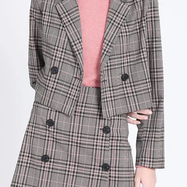 CHAQUETA BLAZER CRUZADO CORTA CUADRILLE MODA ROSA (TALLA L) 5