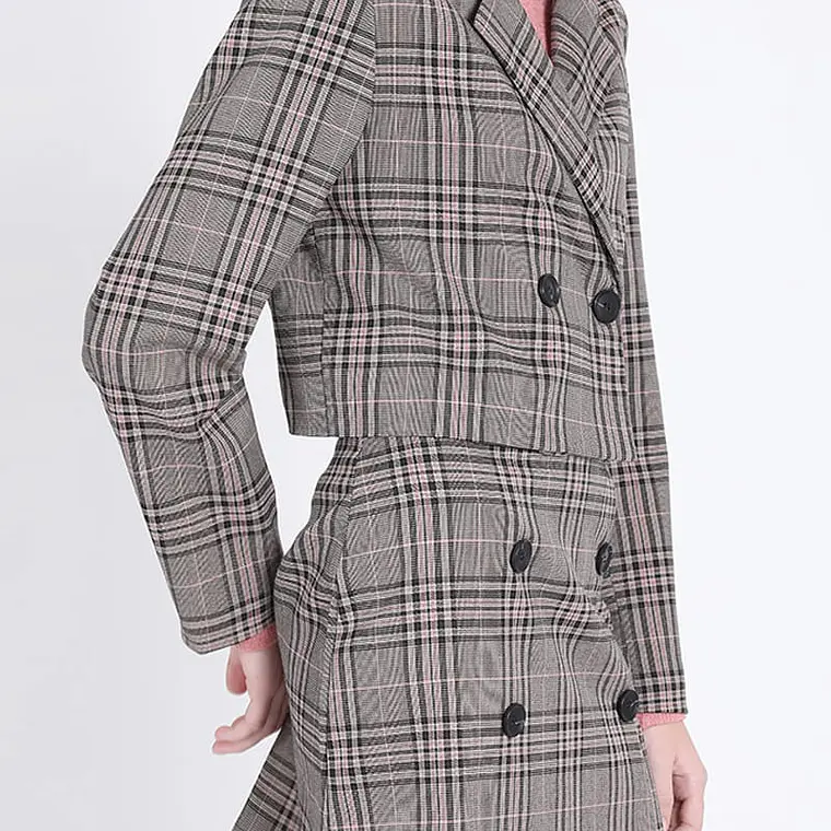 CHAQUETA BLAZER CRUZADO CORTA CUADRILLE MODA ROSA (TALLA L) 6