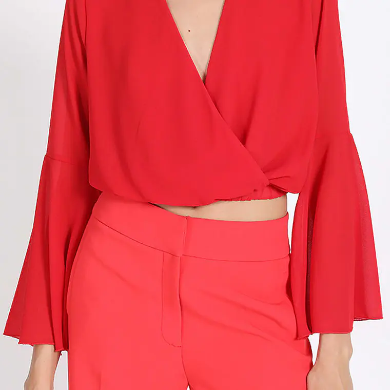 BLUSA M/L CRUZADA ESCOTE V CORTA PUÑO VUELO ROJO (TALLA S) 3