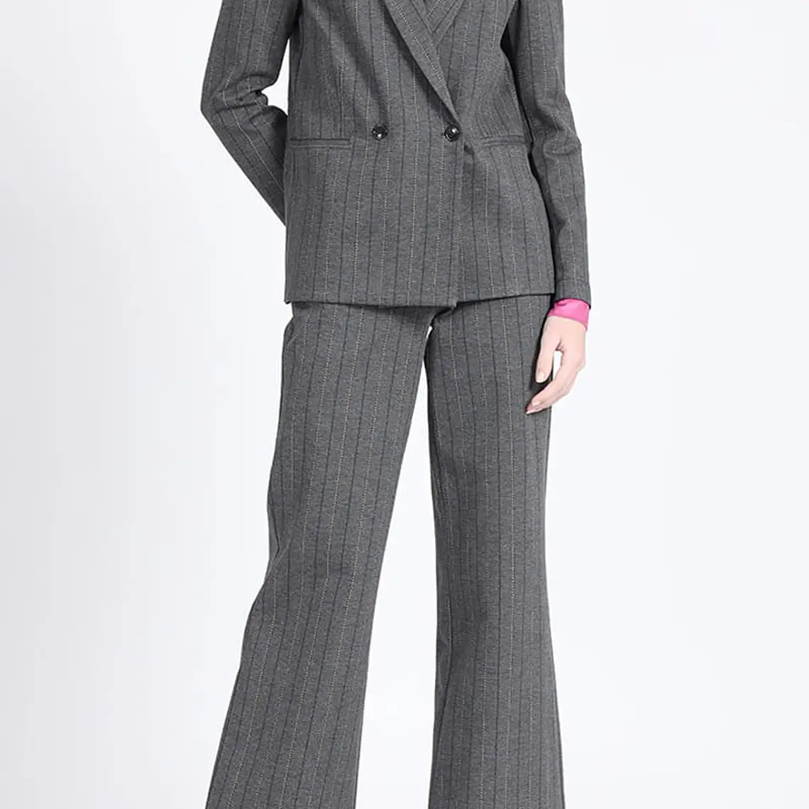 CHAQUETA BLAZER CRUZADO 2 BOTONES FANTASIA RAYAS GRIS GRIS 2