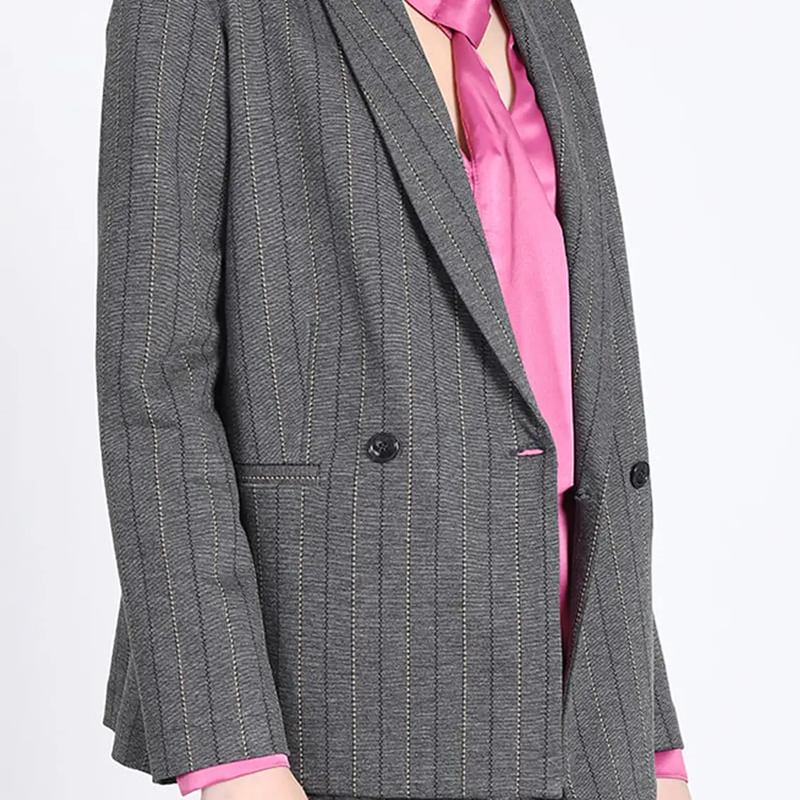 CHAQUETA BLAZER CRUZADO 2 BOTONES FANTASIA RAYAS GRIS GRIS 3