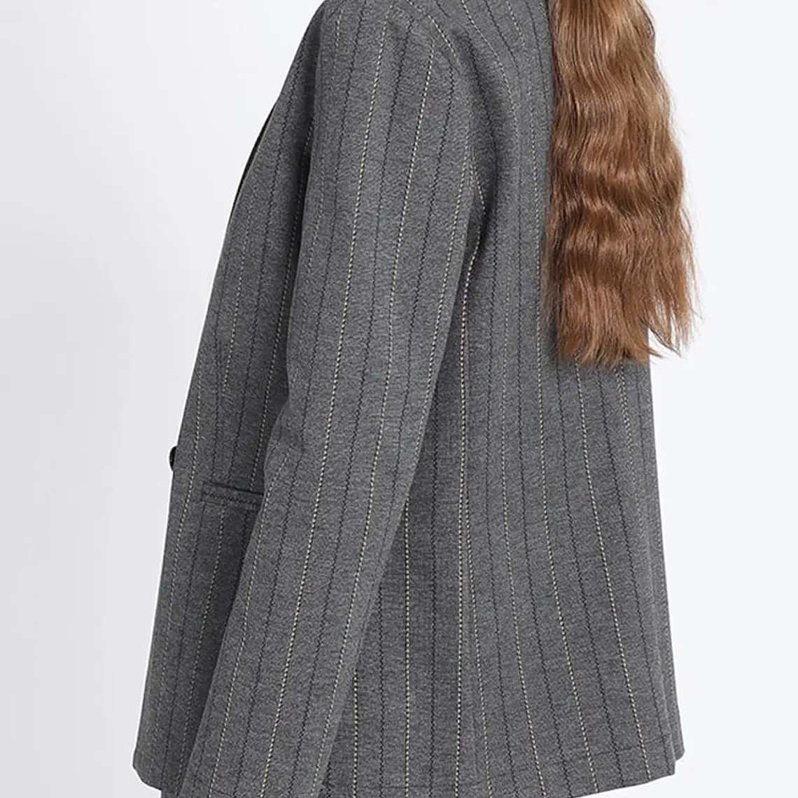 CHAQUETA BLAZER CRUZADO 2 BOTONES FANTASIA RAYAS GRIS GRIS 4