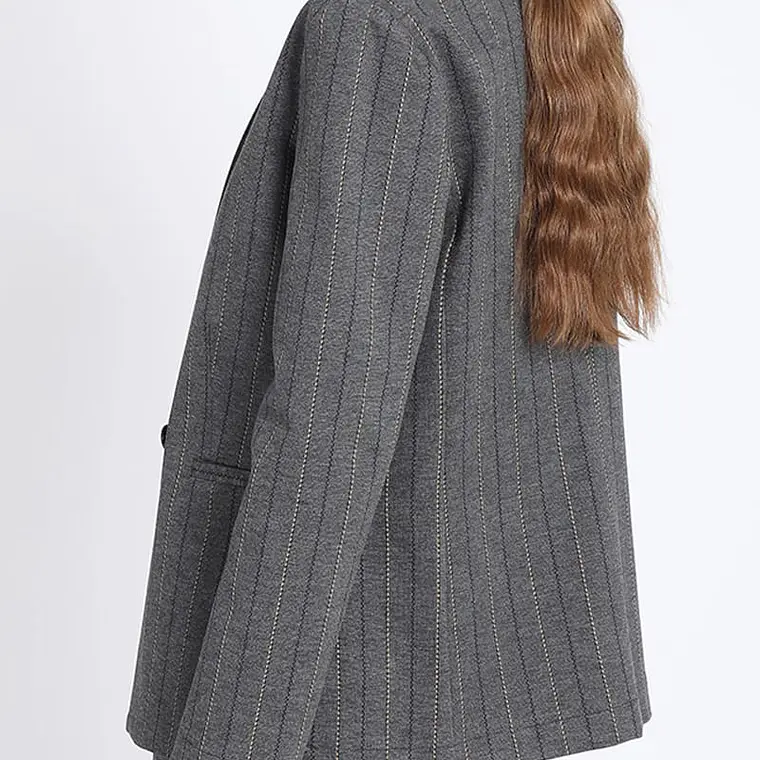 CHAQUETA BLAZER CRUZADO 2 BOTONES FANTASIA RAYAS GRIS GRIS 4