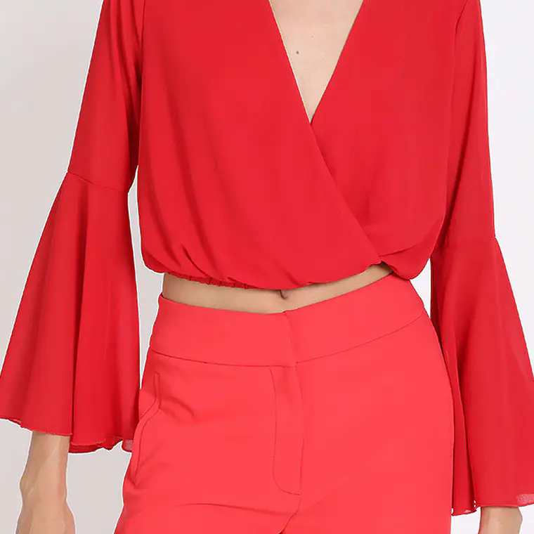 BLUSA M/L CRUZADA ESCOTE V CORTA PUÑO VUELO ROJO (TALLA S) 6