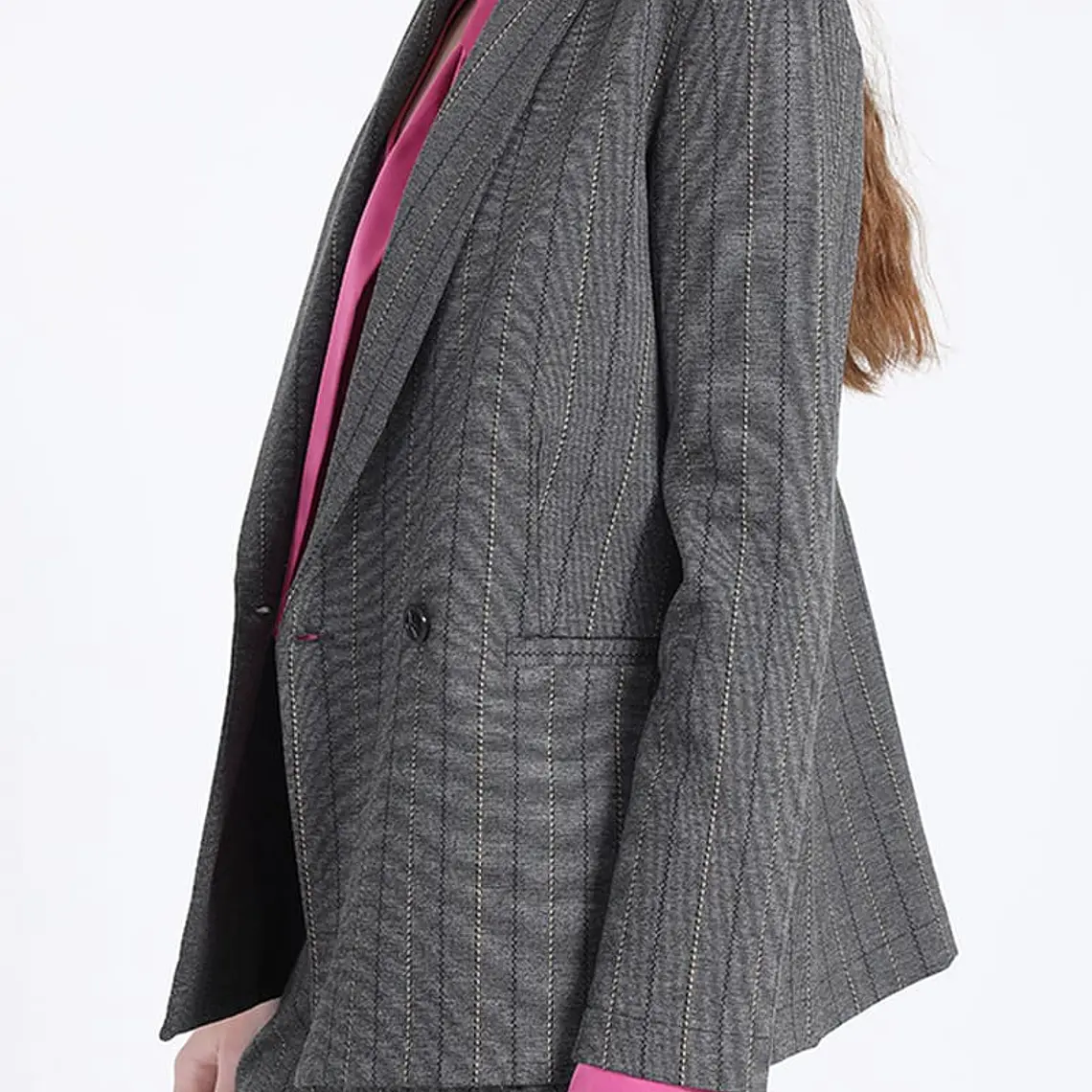 CHAQUETA BLAZER CRUZADO 2 BOTONES FANTASIA RAYAS GRIS GRIS 5