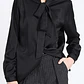 BLUSA M/L CUELLO V CON LAZO SATIN NEGRO - Miniatura 1