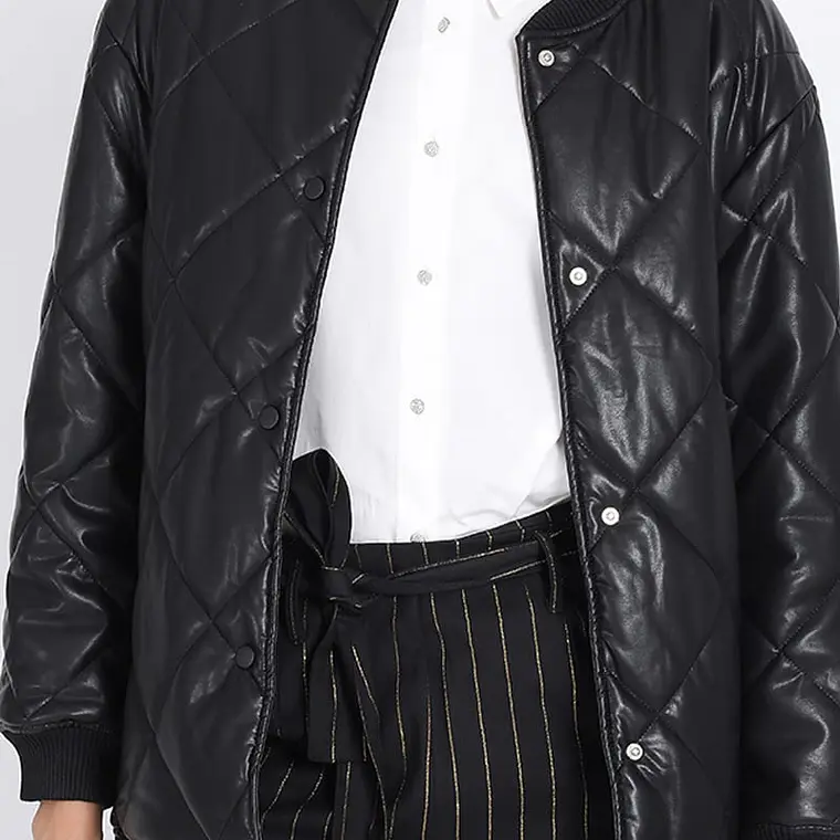 CHAQUETON TIPO BOMBER ECOCUERO ACOLCHADO FORRO PIEL NEGRO (TALLA M) 2