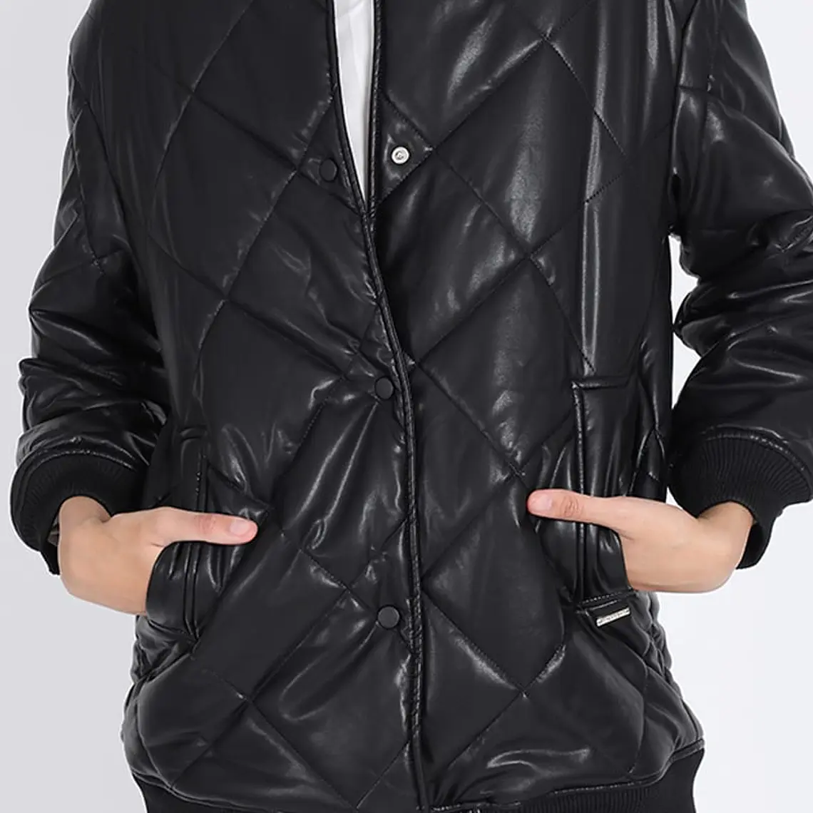 CHAQUETON TIPO BOMBER ECOCUERO ACOLCHADO FORRO PIEL NEGRO (TALLA M) 1