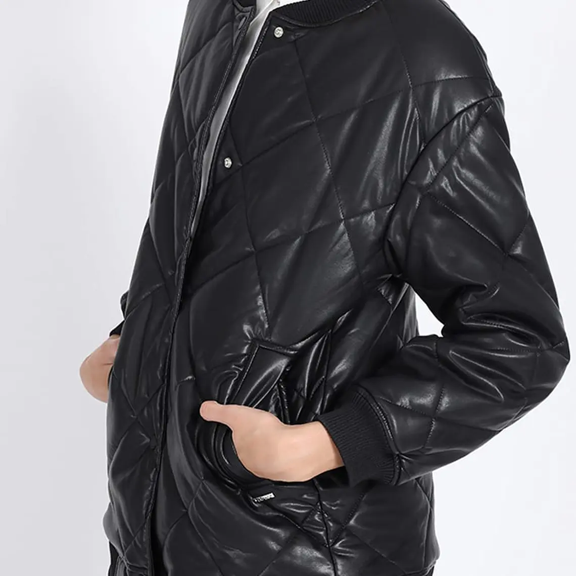 CHAQUETON TIPO BOMBER ECOCUERO ACOLCHADO FORRO PIEL NEGRO (TALLA M) 6