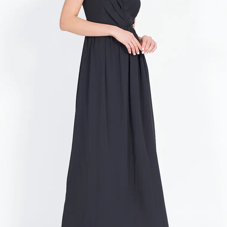 VESTIDO LARGO GASA NEGRO  ESCOTE EN V 1