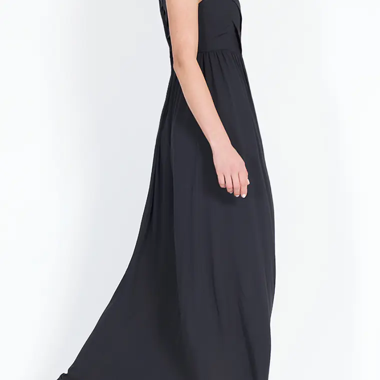 VESTIDO LARGO GASA NEGRO  ESCOTE EN V 2