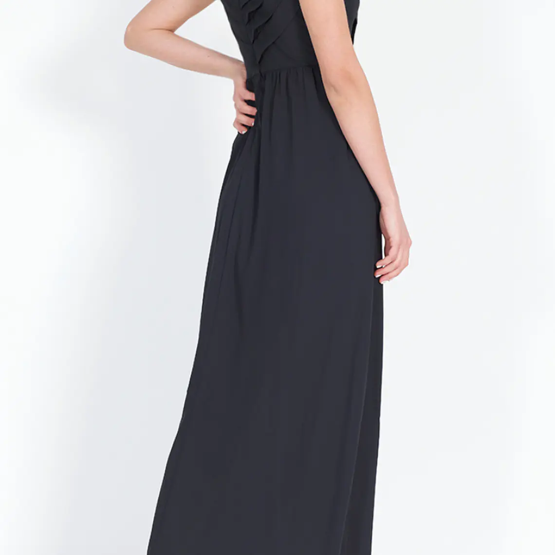 VESTIDO LARGO GASA NEGRO  ESCOTE EN V 3