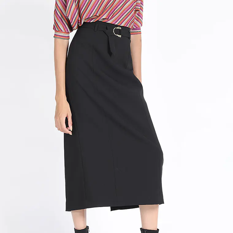 FALDA MIDI CON CINTURON  NEGRO 1