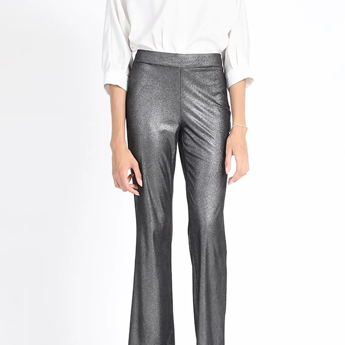 PANTALON FLARE TIPO LEGGINS EFECTO GAMUZA METALIZADO  NEGRO 1