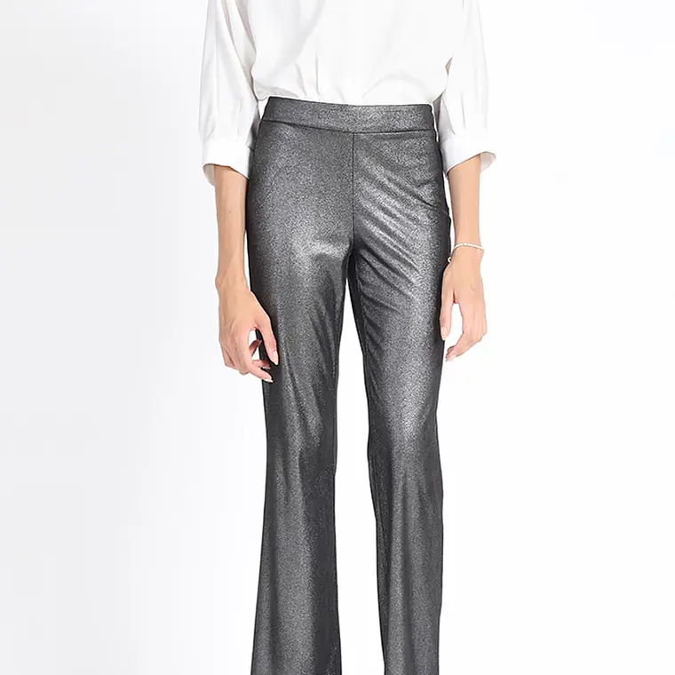 PANTALON FLARE TIPO LEGGINS EFECTO GAMUZA METALIZADO  NEGRO 1